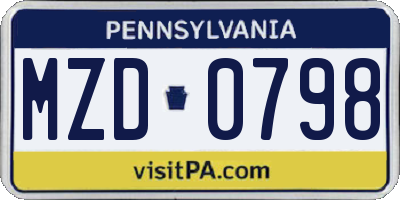 PA license plate MZD0798
