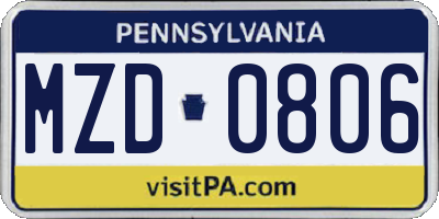 PA license plate MZD0806
