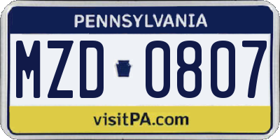 PA license plate MZD0807