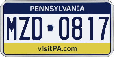PA license plate MZD0817