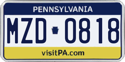 PA license plate MZD0818