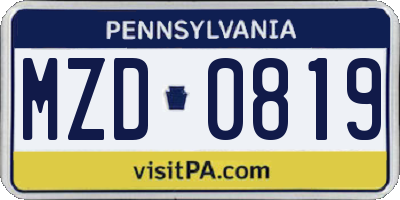 PA license plate MZD0819