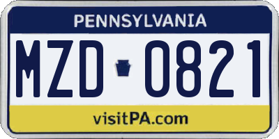 PA license plate MZD0821