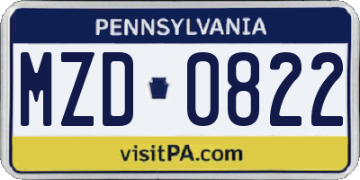 PA license plate MZD0822
