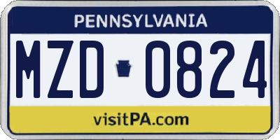 PA license plate MZD0824