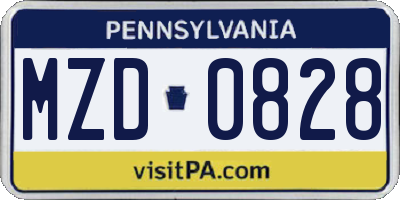PA license plate MZD0828