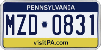 PA license plate MZD0831