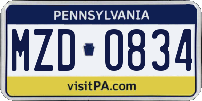 PA license plate MZD0834