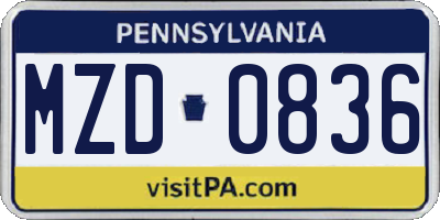 PA license plate MZD0836