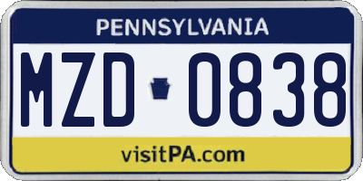 PA license plate MZD0838