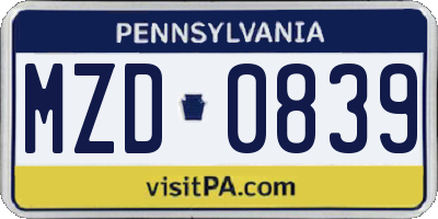 PA license plate MZD0839