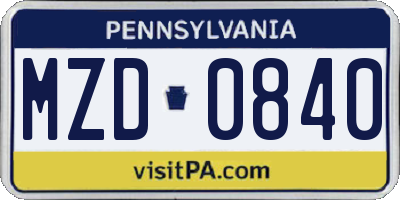 PA license plate MZD0840