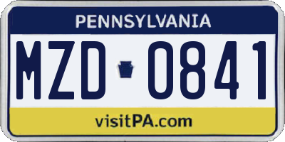 PA license plate MZD0841