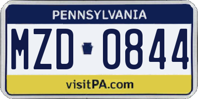 PA license plate MZD0844