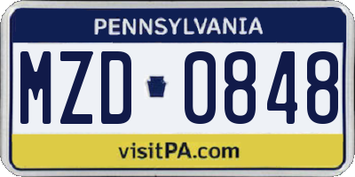 PA license plate MZD0848