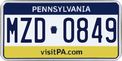 PA license plate MZD0849