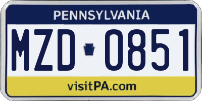 PA license plate MZD0851