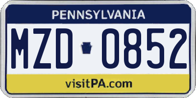 PA license plate MZD0852