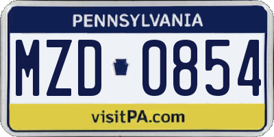 PA license plate MZD0854