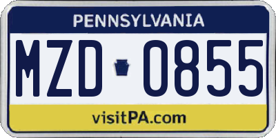 PA license plate MZD0855
