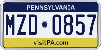 PA license plate MZD0857