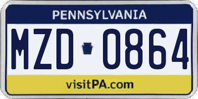 PA license plate MZD0864