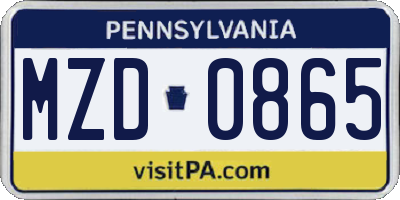PA license plate MZD0865