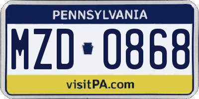 PA license plate MZD0868
