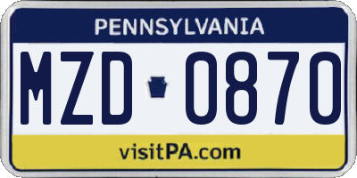 PA license plate MZD0870