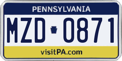PA license plate MZD0871
