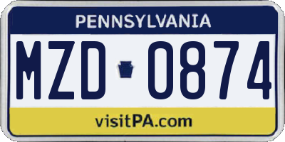 PA license plate MZD0874