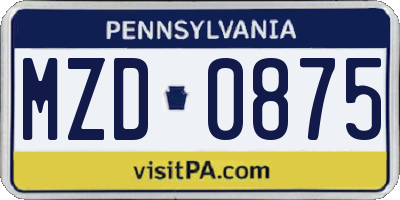 PA license plate MZD0875
