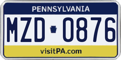 PA license plate MZD0876