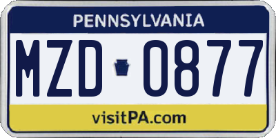 PA license plate MZD0877