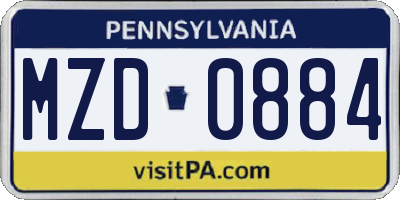 PA license plate MZD0884