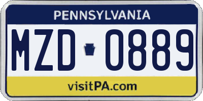PA license plate MZD0889