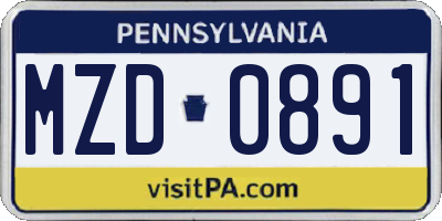 PA license plate MZD0891