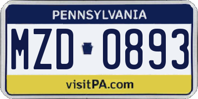 PA license plate MZD0893