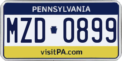 PA license plate MZD0899