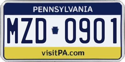 PA license plate MZD0901