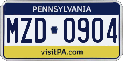 PA license plate MZD0904