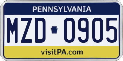 PA license plate MZD0905