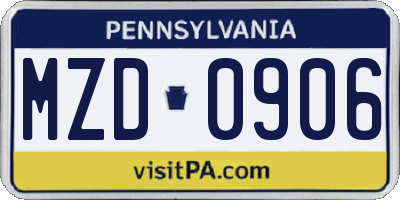 PA license plate MZD0906