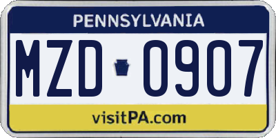 PA license plate MZD0907