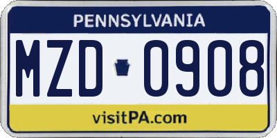 PA license plate MZD0908