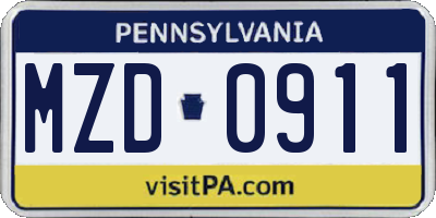 PA license plate MZD0911
