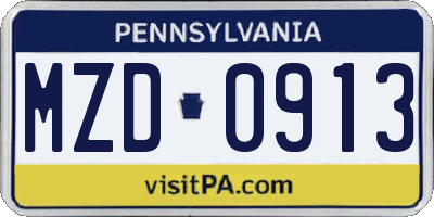 PA license plate MZD0913