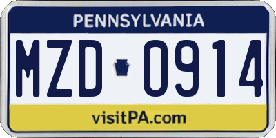 PA license plate MZD0914