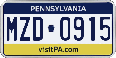 PA license plate MZD0915