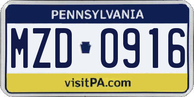 PA license plate MZD0916